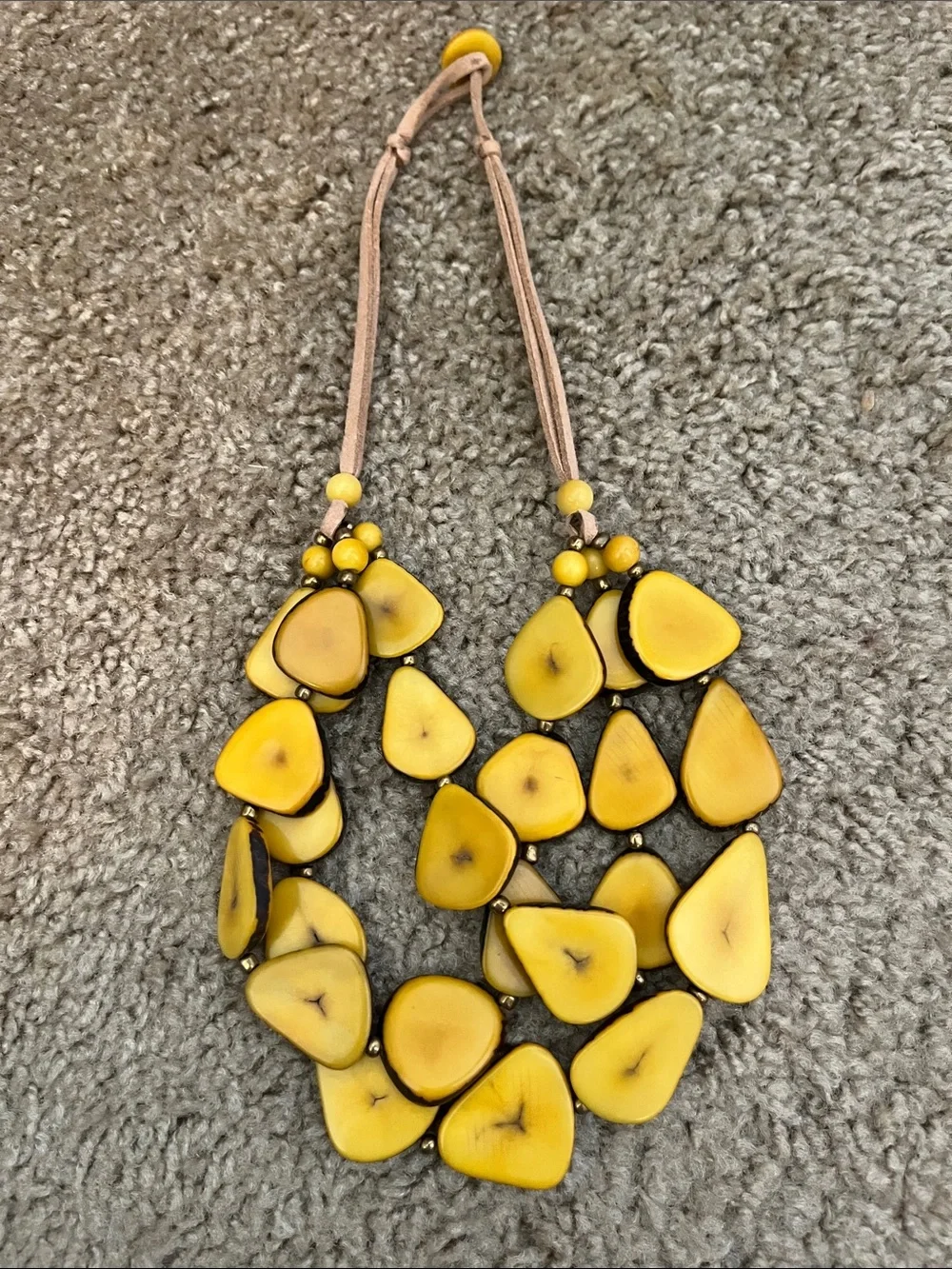 Tagua nuts. Yellow Layered Bead Statement Necklace